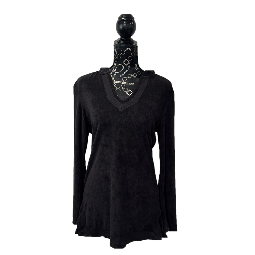 Joe Boxer Black Terry Cloth‎ Vee Neck Hoodie Size Woman's Small